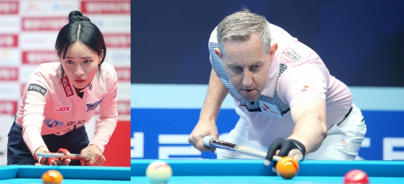 승부처에서 승리를 거둔 휴온스의 최혜미와 SK의 레펜스(사진=PBA)