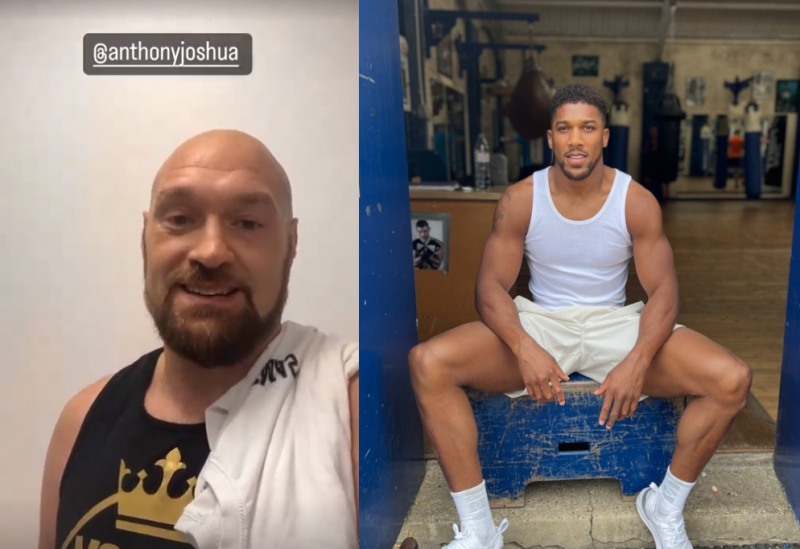 경기를 못하게 돼 화난 타이슨 퓨리(왼쪽)와 앤서니 조슈아(사진=인스타그램)