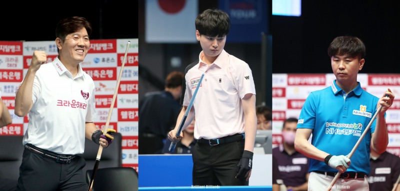 7세트의 사나이들. 왼쪽부터 김재근, 신정주, 김현우(사진=PBA. 브릴리언트 빌리아드)