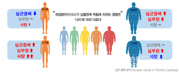 연령에따른체질량지수및심혈관계위험연관성분석그림(자료:서울대병원)