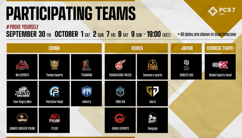 PCS7 참가팀(이미지=펍지 제공).