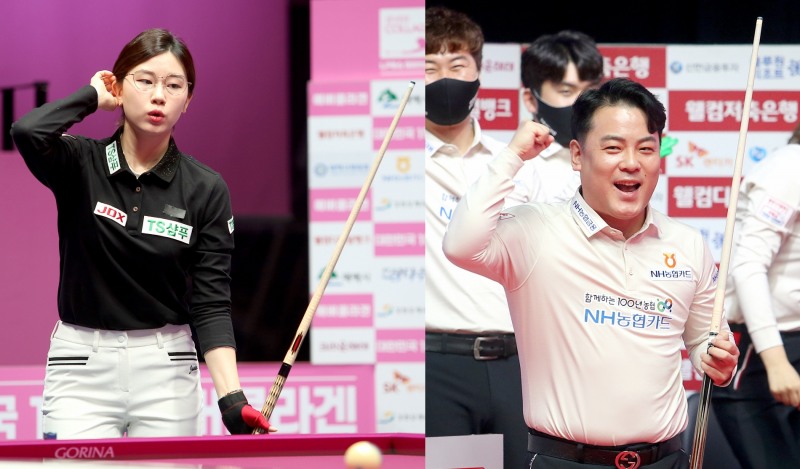 단, 복식 승리로 팀승리를 이끈 이미래(왼쪽), 조재호(사진=PBA)