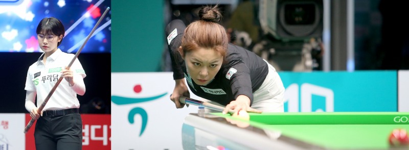 6세트에서 희비가 갈린 TS 이미래(왼쪽)와 하나카드 김가영(사진=PBA)