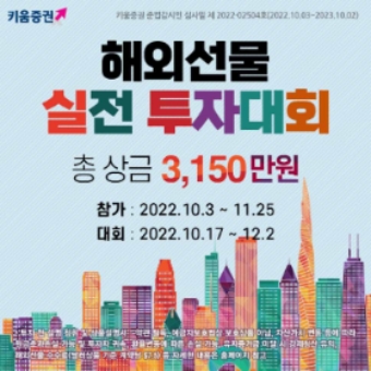 키움증권, ‘해외선물 실전투자대회’ 내달 25일까지 진행