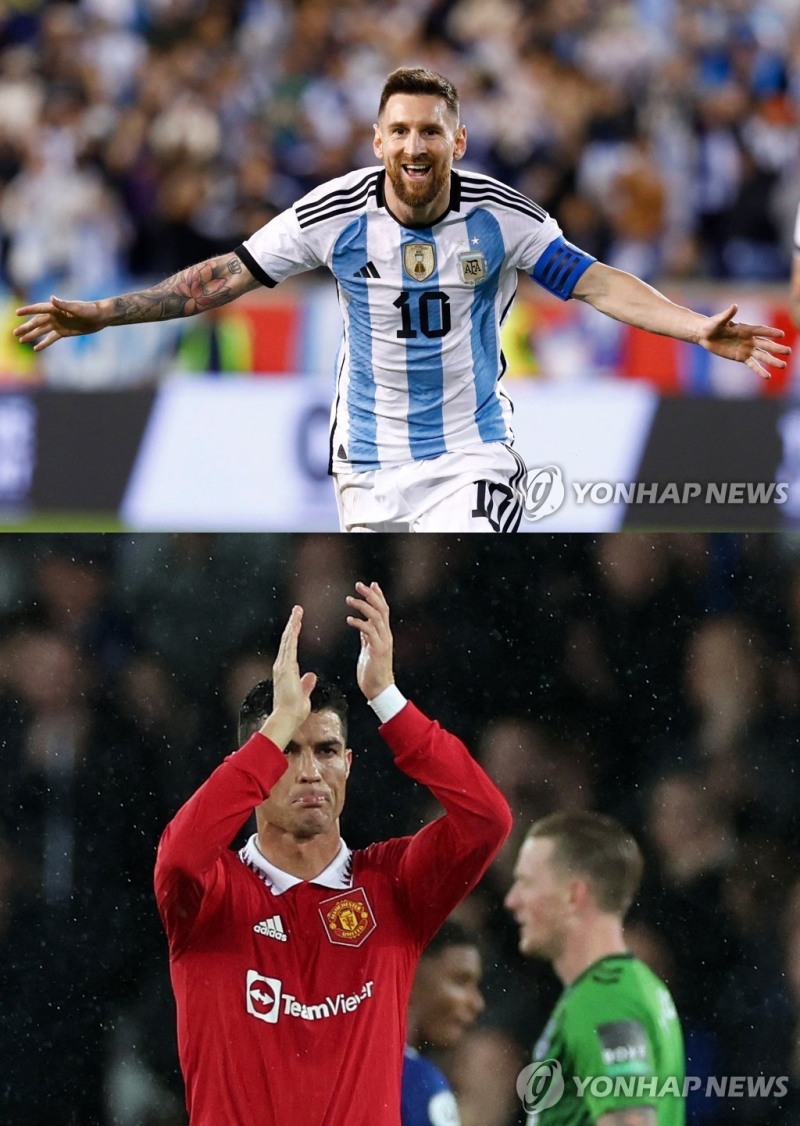 1위 메시(위), 3위 호날두(사진=연합)