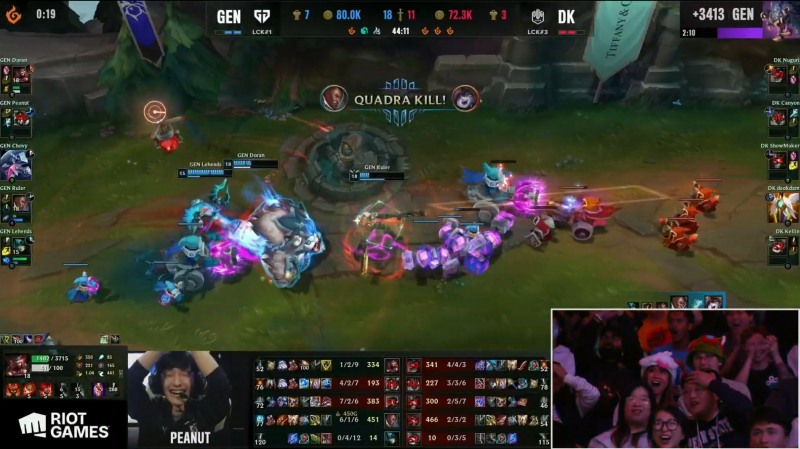 명승부의 마침표를 찍은 '룰러' 박재혁의 쿼드라 킬(사진=중계 화면 캡처).