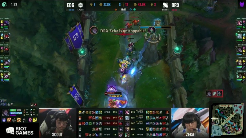 '제카' 김건우의 네 번째 솔로 킬은 사실상 디알엑스 역스윕을 자축하는 킬이었다(사진=중계 화면 캡처).