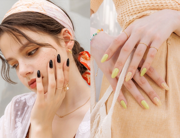 웨어러블 아몬드 컬렉션의 (좌) 뉴 블랙(New Black), (우) 라임 지브라(Lime Zebra) 디자인