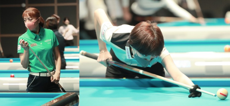 한일 8강 대결을 벌이는 김가영-하야시(위), 사카이-임정숙(아래. 사진=PBA)