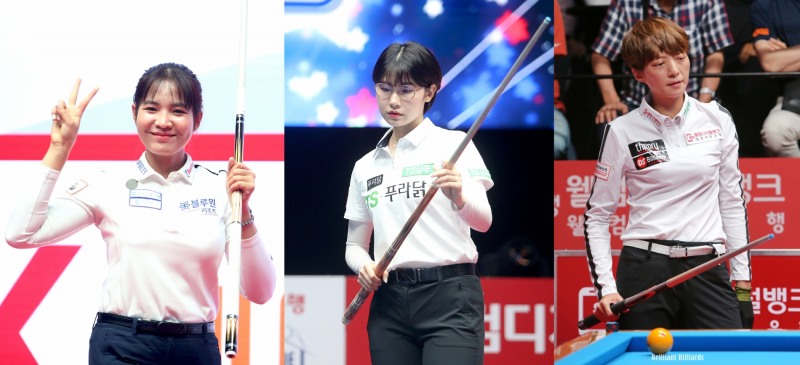 다관왕 경쟁 후보들. 왼쪽부터 스롱, 이미래, 임정숙(사진=PBA. 브릴리언트 빌리아드)