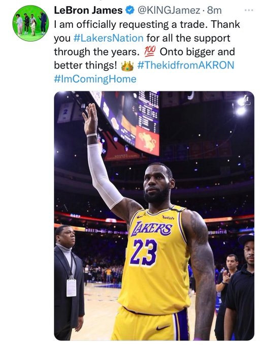 르브론 제임스를 사칭한 트위터