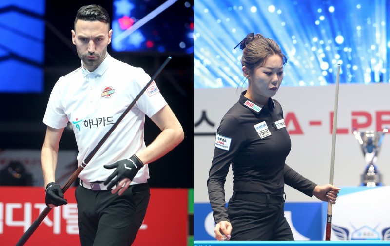 연패에 빠진 하나카드 남녀에이스 카시도코스타스와 김가영(사진=PBA)