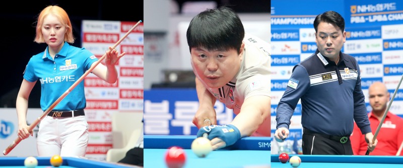 부녀대결을 벌인 김보미,김병호와 2승을 올린 조재호(왼쪽부터. 사진 PBA)