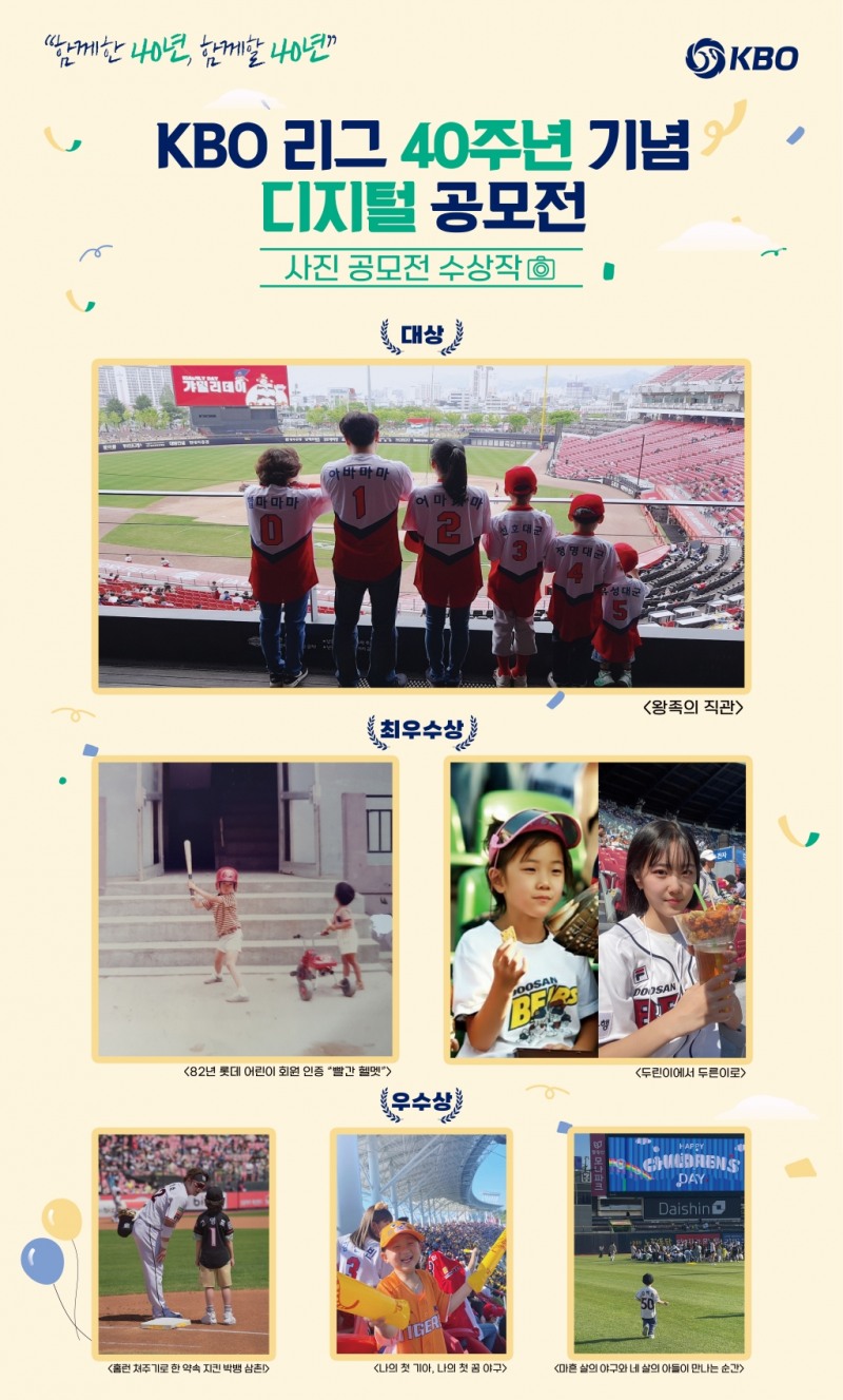 'KBO 리그 40주년 기념 디지털 공모전' 사진 부문 대상에 심재화씨의 '왕족의 직관' 선정