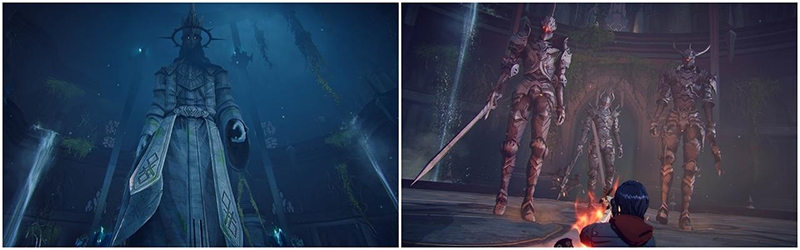 이중 던전의 거대 석상 및 석상 군단과 이에 맞서는 성진우.