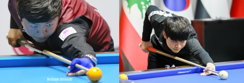 로잔 마스터스 팀U25에서 우승한 조명우(왼쪽)와 손준혁(사진=브릴리언트 빌리아드. 파이브앤식스)