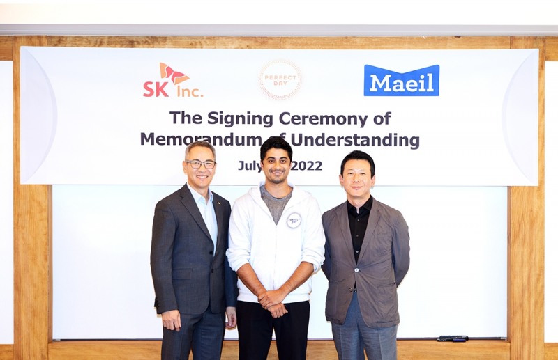 SK㈜ 그린투자센터 김무환 센터장, Perfect Day CEO Ryan Pandya, 매일유업 이인기 기획실장(왼쪽부터)