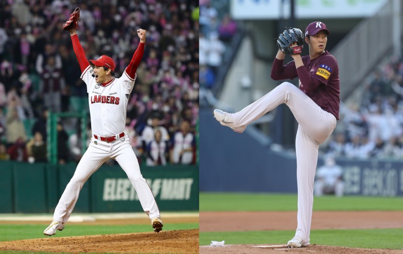 5년만에 외인을 제치고 투수 부문 골든글러브 국내투수 수상이 유력한 SSG 완전우승의 견인차 역할을 한 김광현(왼쪽)과 2022시즌 KBO 리그 마운드를 평정한 안우진