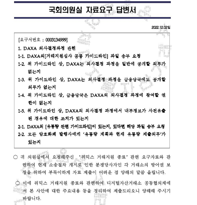 무소속 양정숙 "DAXA 깜깜이 결정으로 투자자들 피멍..위믹스 상장폐지 시 사전 정보유출 의심"