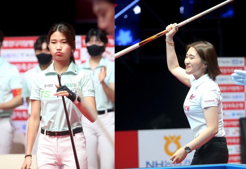 희비갈린 두 선수. 탈락한 용현지(왼쪽)와 1위로 32강에 오른 강지은(사진=PBA)