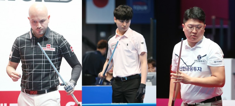 128강을 통과한 위마즈, 신정주, 조건휘(왼쪽부터. 사진=PBA. 브릴리언트 빌리아드)
