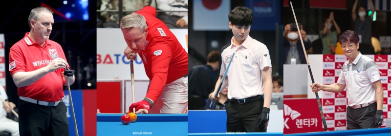 승부치기 울고 웃은 챔피언들. 왼쪽부터 쿠드롱, 레펜스, 신정주, 오성욱(사진=PBA)