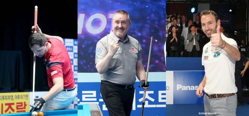 선봉대결에서 이긴 마르티네스, 쿠드롱, 카시도코스타스(왼쪽부터. 사진=PBA. 브릴리언트 빌리아드)