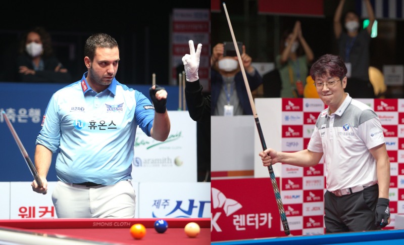 NH전 4전패를 끊은 팔라존(왼쪽)과 오성욱(사진=PBA)