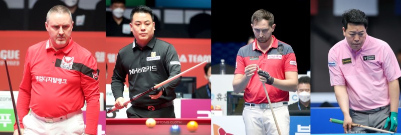 3세트 남단식의 대표주자들. 왼쪽부터 쿠드롱, 조재호, 마르티네스, 강동궁(사진=PBA)