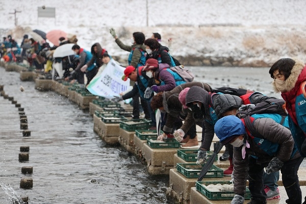 세계교육문화원, 환경정화 사업 'EM 흙공 던지기 행사' 안양천서 진행