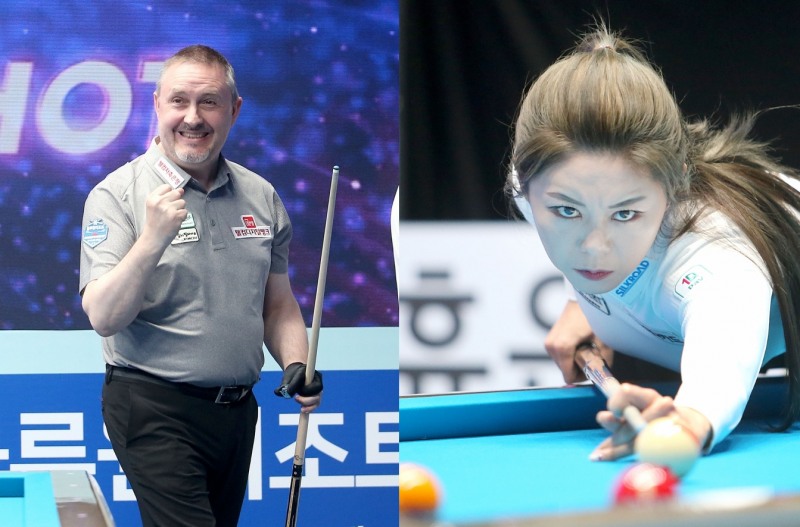 2연패를 노리는 디펜딩챔피언 쿠드롱(왼쪽)과 김가영(사진=PBA)