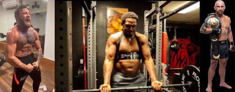 2023년 UFC 복귀 스타 맥그리거와 존 존스, 그리고 2체급 석권을 바라보고 있는 볼카노프스키(사진=UFC. 왼쪽부터)