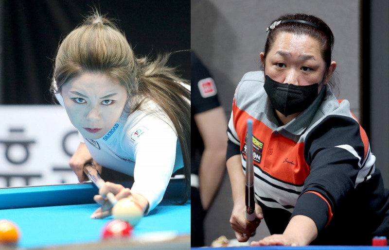 8강전에서 붙는 김가영(왼쪽)과 오지연(사진=PBA)