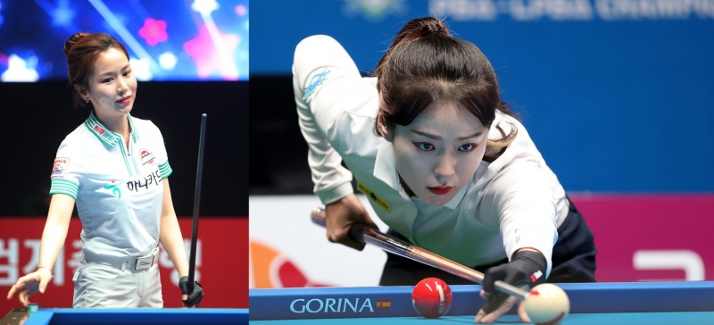 8강전에서 싸우는 김진아(왼쪽)와 정다혜(사진=PBA)