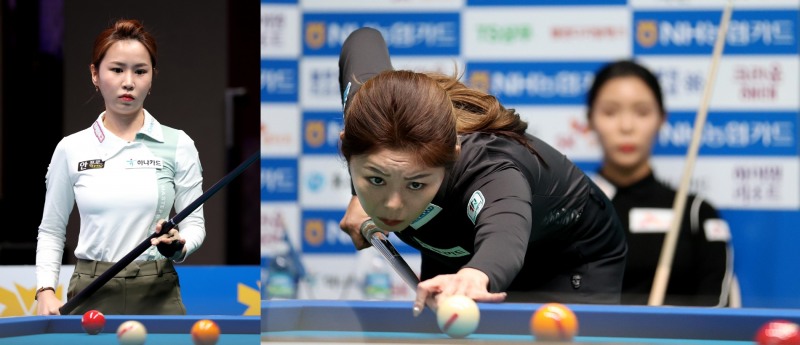 다시 4강에서 맞붙은 팀선후배 김가영(오른쪽)과 김진아(사진=PBA)