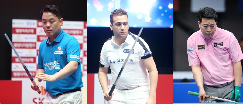 2위 티켓 최종 경쟁에 나선 3티의 대포들. 왼쪽부터 NH조재호, 블루원 사파나, SK 강동궁(사진=PBA)