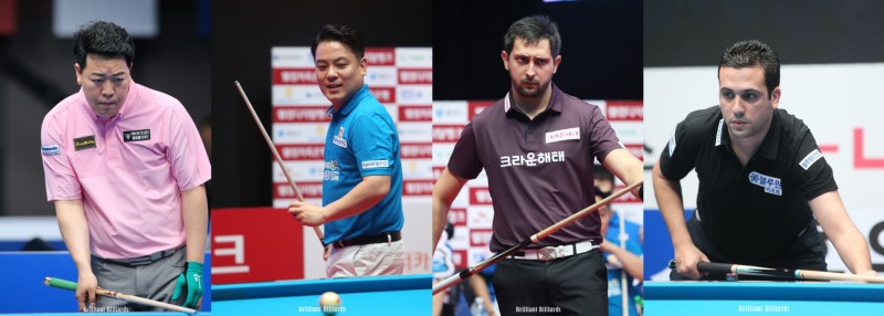 128강전을 어렵지않게 통과한 국내 강호 강동궁, 조재호와 외국인 강호 마르티네스, 사파타.(왼쪽부터.사진=PBA)