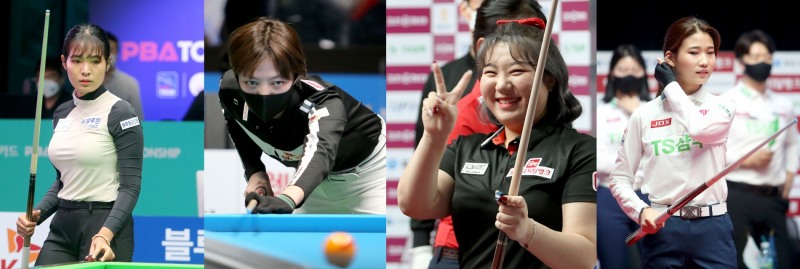 16강에 오른 챔피언그룹 스롱, 임정숙과 영건주자 김예은, 용현지(사진=PBA)