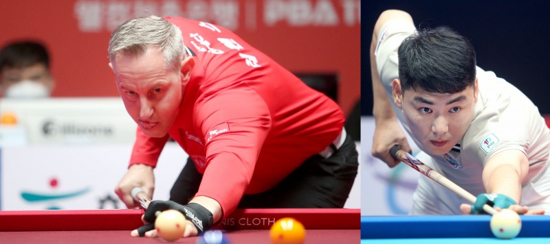 32강전에서 탈락한 레펜스(왼쪽)와 진출한 이상대(사진=PBA)