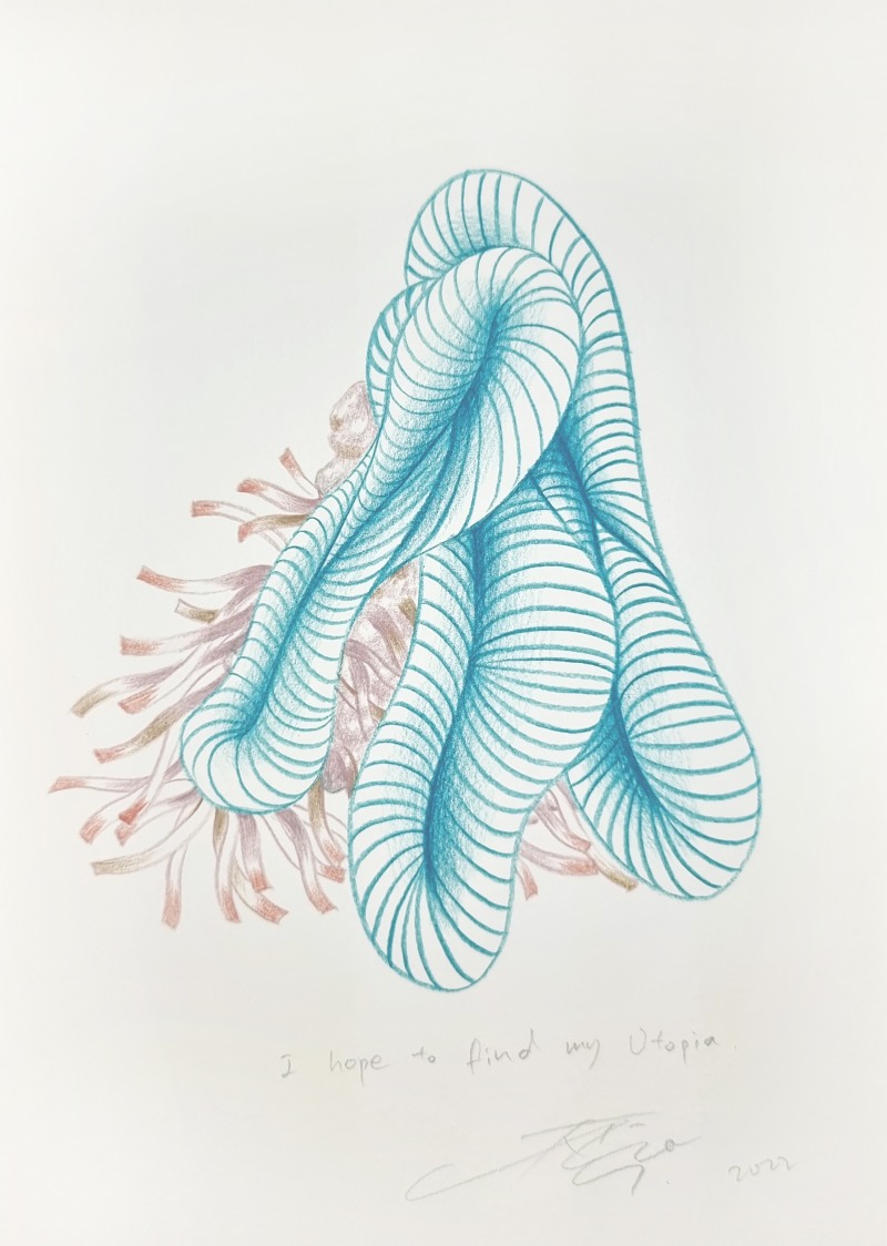 JUHEON CHO, 'I hope to find my utopia(Hope series no.03)', 2022, 21cm x 29.7cm, coloured pencil on paper / 사진=Courtesy of artist, 갤러리JH