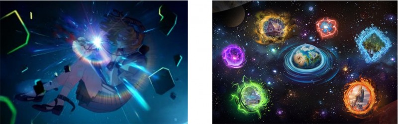 시공간에 갖힌 '마야(왼쪽)'와 꿈세계 전경.