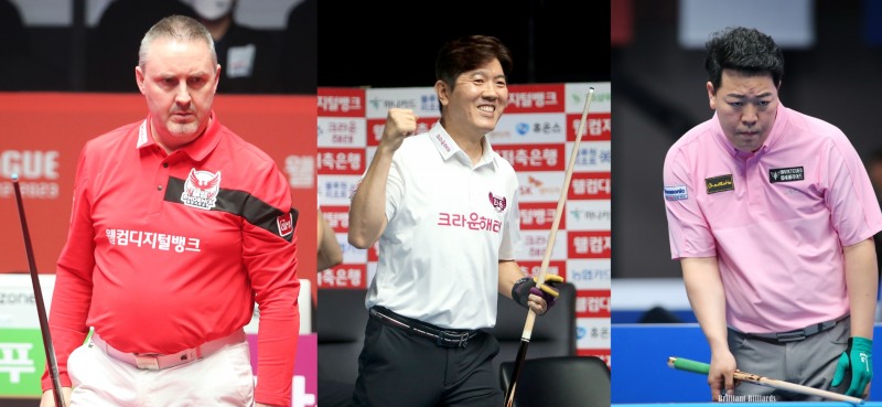 128강을 통과한 쿠드롱,김재근,강동궁(사진 왼쪽부터. PBA제공)