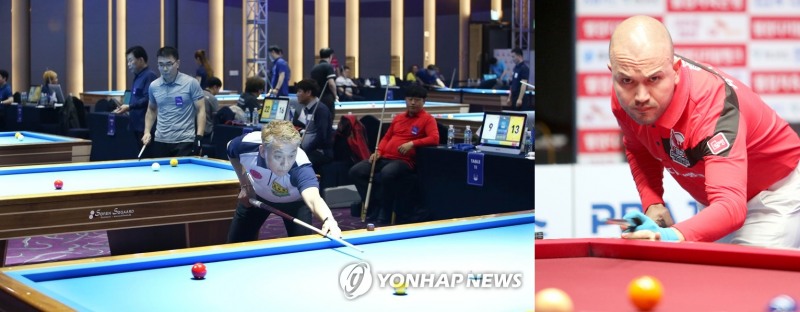 결국 8전패로 시즌을 마감한 김용수(왼쪽)와 그의 첫승 꿈을 빼앗은 위마즈(사진=PBA. 연합)