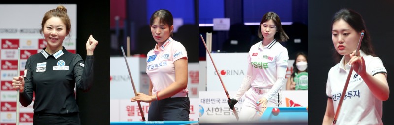 조 1위를 차지하며 16강에 오른 김가영, 스롱, 이미래, 김보미(사진 왼쪽부터. PBA제공)
