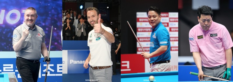 32강에 오른 4인의 챔피언. 왼쪽부터 쿠드롱, 카시도코스타스,조재호, 강동궁(사진=PBA.브릴리언트 빌리아드)