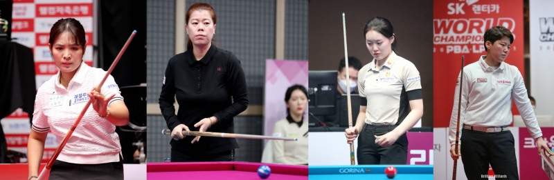 결승행을 다툴 4강주자들. 왼쪽부터 스롱, 이마리, 김보미, 백민주(사진=PBA. 브릴리언트 빌리아드)