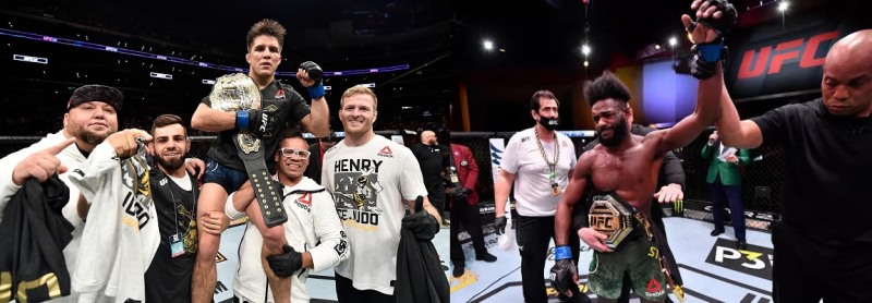 세번째 타이틀에 도전하는 헨리 세후도(왼쪽)와 밴텀급 챔피언 스털링(사진=UFC)