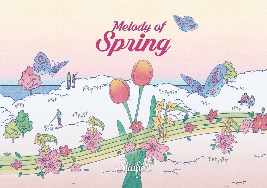 쇼핑 테마파크 스타필드가 화사한 봄 기운을 담은 시즌 그래픽 ‘멜로디 오브 스프링(Melody of Spring)’을 공개하고 디지털 굿즈를 발행, 오프라인 매장은 물론 온라인에서도 고객들에게 싱그러운 봄 내음을 전한다. 이번 그래픽은 신예 정다은 작가와 함께 작업했다. 이미지는 2023년 봄 시즌 그래픽 ‘멜로디 오브 스프링(Melody of Spring)’.