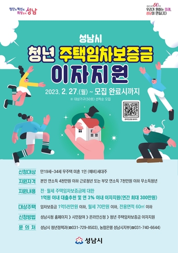 성남시, 청년 주택 전·월세 임차보증금 대출이자 지원사업 추진