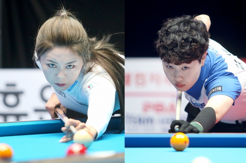 16강 동반 진출을 확정지은 B조 1, 2위 김가영(왼쪽), 김세연(사진=PBA)